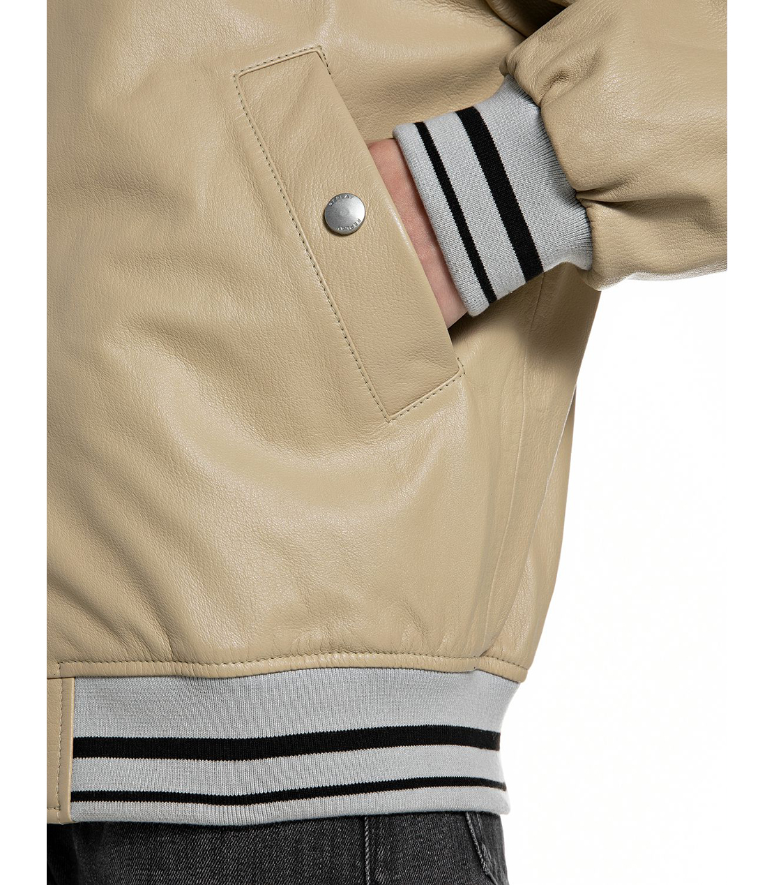 ラムレザーバーシティージャケット 詳細画像 ベージュ 4